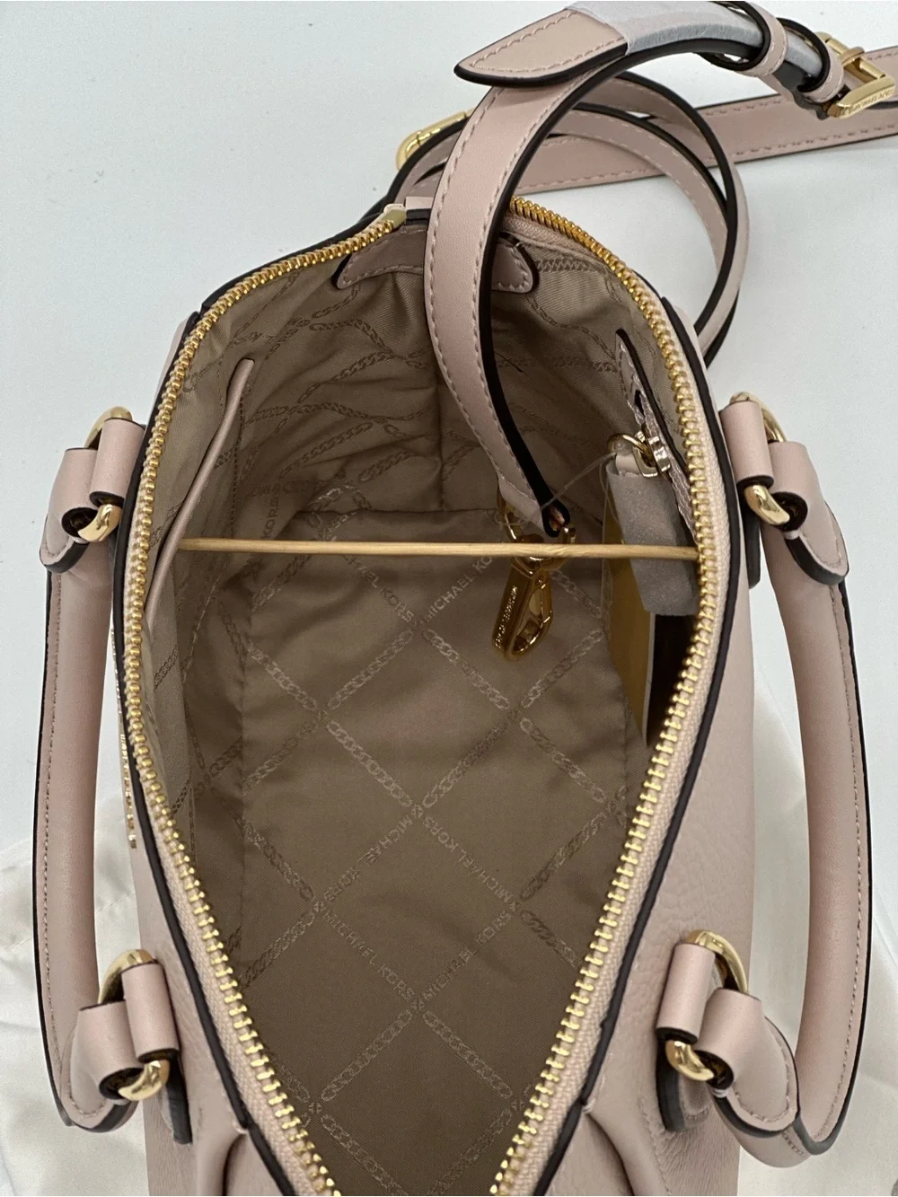 Michael Kors Pink Leather Satchel with Gold Hardware